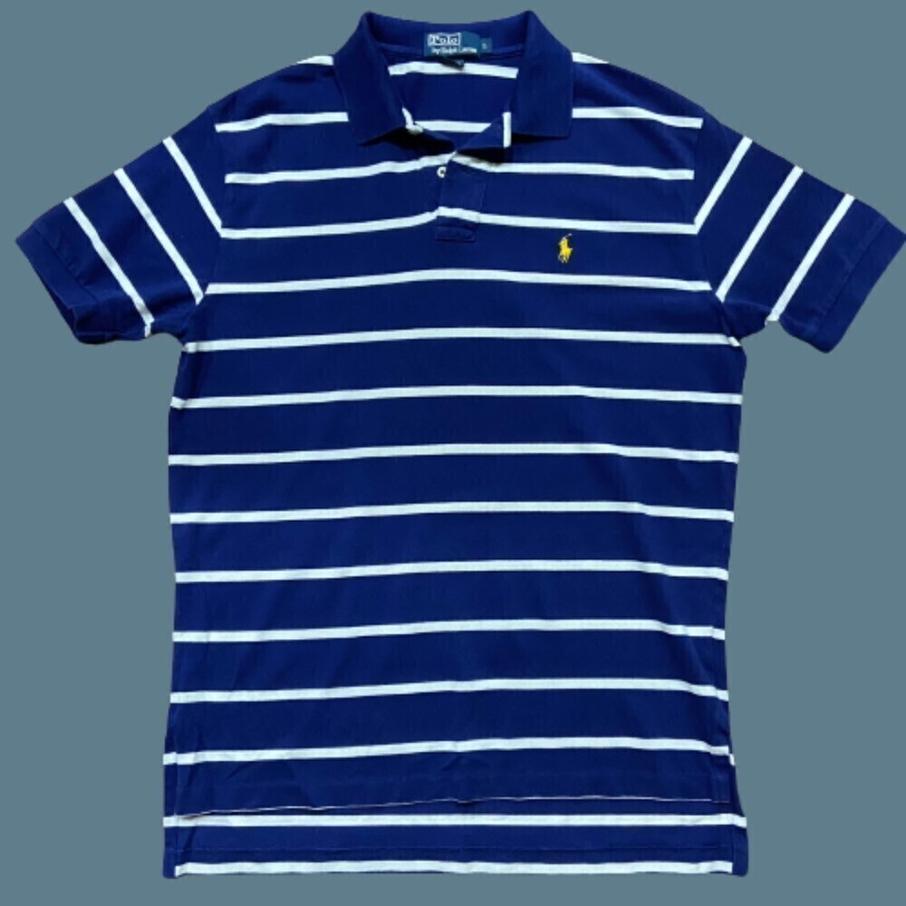 Polo Ralph Lauren Vintage 90s Striped Cotton Blue White Shirt Men's Size Large